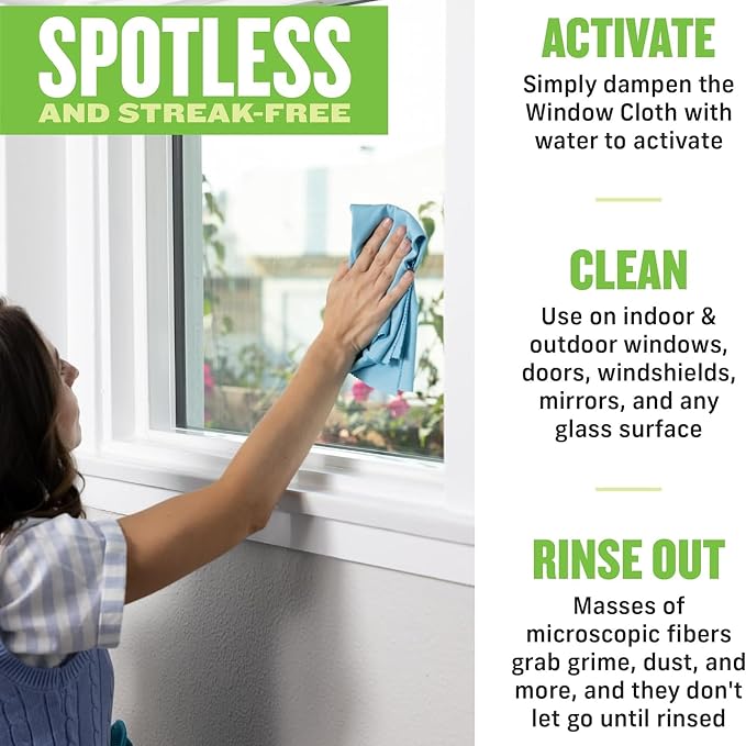 E-Cloth Window and Glass Cleaner Kit, Just Add Water - 1 Kit | Chemical-Free Cleaning - Reusable & Machine Washable Towel, Versatile Use for Mirrors, Cars, & Lenses, Alaskan Blue