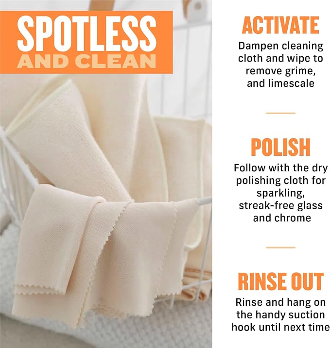 E-Cloth Shower Cleaning Kit, Reusable Microfiber Cleaning Cloth, Ideal Shower Cleaner for Glass, Tile, Ceramic, Bathroom and Bathtub, 100 Wash Guarantee, Ivory, 2 Cloth Set