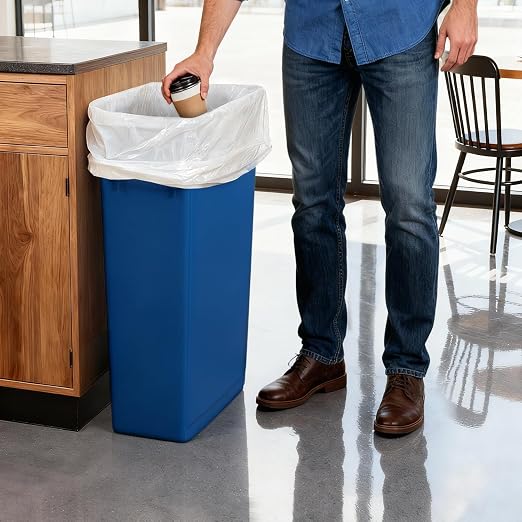 PLASTIC PRINCE 23 Gallon Slim Trash Can Kitchen, Commercial Tall Trash Bin Narrow, Rectangular Slim Jim Skinny Garbage Can for Home Garage Office Restaurant, Blue