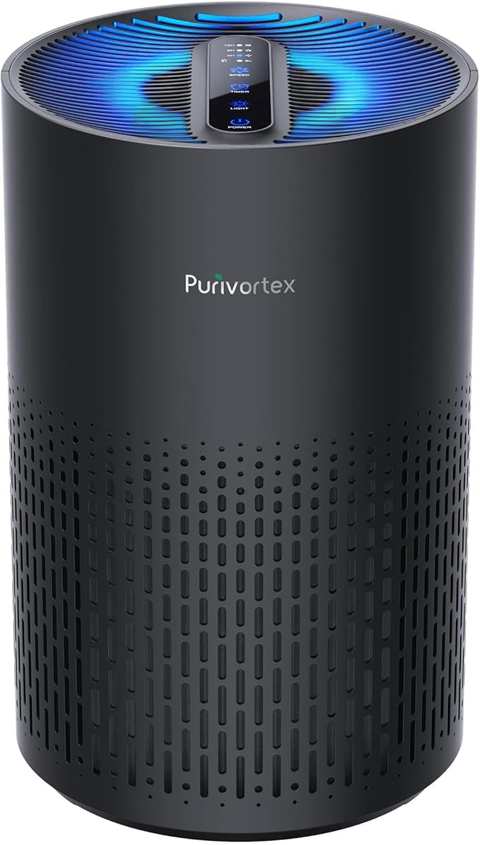 Purivortex Air Purifiers for Bedroom, Covers Up to 880 Sq Ft, PX500 Black | Quiet Air Purifier with HEPA Filter for Pollen, Smoke, Dust, Pet Dander, Odor, Hair, Ozone Free
