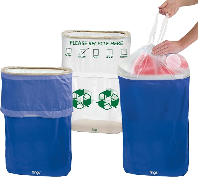 Party City Flings Plastic Bin (3-Pack) - Royal Blue (2) and Recycle (1) - 22 x 15 - Stylish & Convenient Portable Waste Solution for Events & Parties