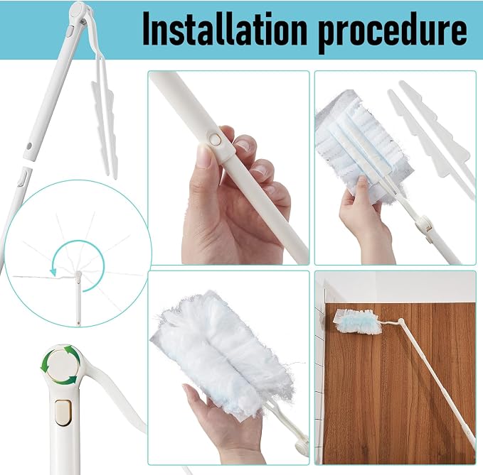Colingmill 12 Pcs 3 ft Replacement Handles Compatible with Duster Refills | For Ceiling Fans, Blinds, Shelves, Windows, Long Extended Handle Only, White, Foldable, Durable PET, 270° Rotating Head