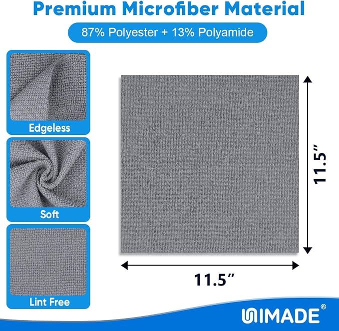 Microfiber Cleaning Cloth, 10 Pack Reusable Microfiber Towels | for Cars Lint Free Cleaning Shop Towel Rags for Home Kitchen Automotive Bar Mechanic Restaurant Garage, 11.5"x 11.5", Grey