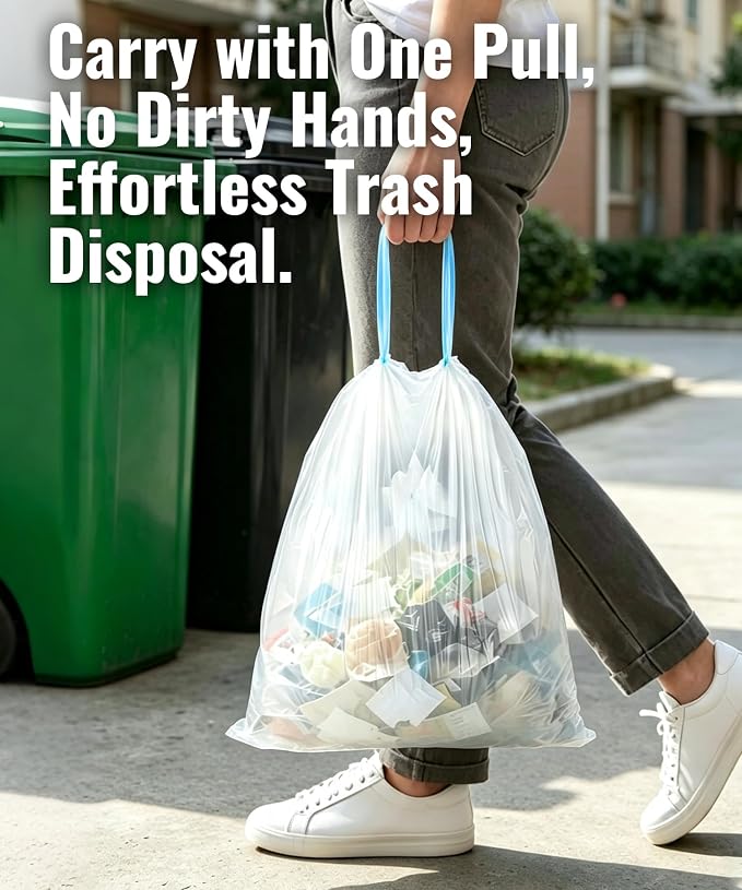 Charmount Trash Bags 2.6 Gallon, 300 Count Drawstring Garbage Bags | Office, Kitchen Trash Can Mini Trash Bags for Wastebasket Bin Liner, Unscented, Bathroom Accessories, Dorm Room Essentials