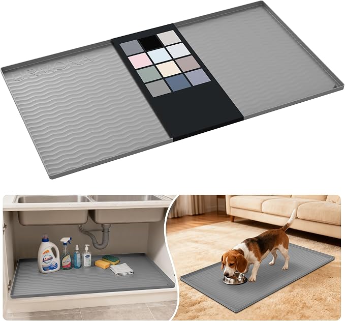URMONA Waterproof Silicone Under Sink Mat 40'' x 22'' Shelf Liner for Kitchen and Bathroom, Cabinet and Counter Protector, Storage and Organizers, Litter Mat, Pet Cat Puppy Essentials(Beige)