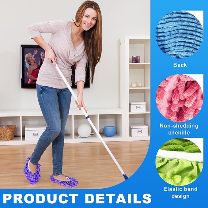 Mop Slippers Shoes, 5 Pairs (10 Pieces) Microfiber Shoe Covers | Floor Cleaning Tools Shoe Cover, Soft Machine Washable Reusable Microfiber Foot Socks for House Kitchen Office
