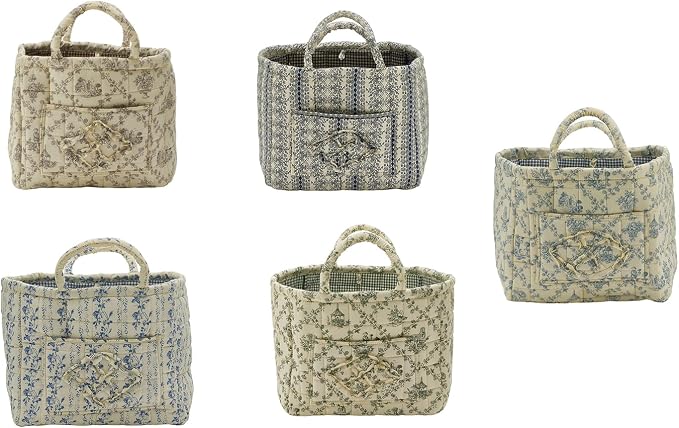 Quilted Fabric Storage Basket with Handles & Pocket, Foldable Laundry Hamper Boho Floral Print Organizer Bin for Home, Picnic, Office 12"x10"x10" (B-3)