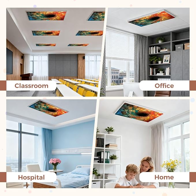 6 Pcs Fluorescent Light Covers for Ceiling Lights Colorful stained glass spiral computer generated abstract 3D rendering Magnetic Decorative Shade Filters 4x2 ft for Classroom Office Hospital Decor