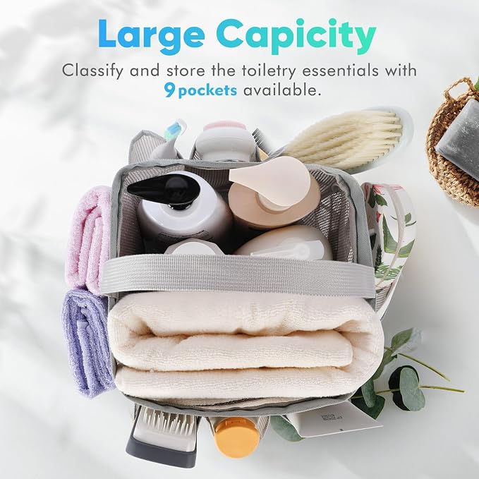 EUDELE 2 Pack Mesh Shower Caddy Portable for College Dorm Room Essentials, Shower Caddy Dorm with 9-Pocket Large Capacity,Shower Bag for Beach,Swimming,Gym All Black+All Grey