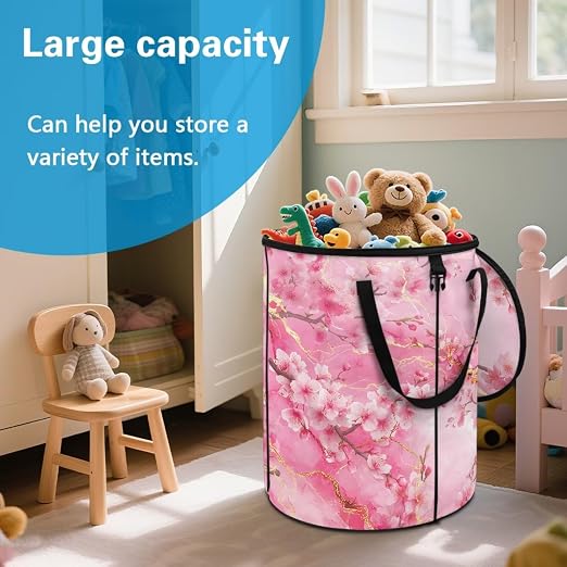 BIGCARJOB Marble Print Large Trash Can with Lids, Camping Trash Can Collapsible Garbage Cans Water Resistant Garbage Bin Storage for Outside, 22.83x17.71 in