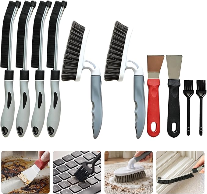 10Pcs Crevice Cleaning Brush Set: Heavy Duty Scrub Brush for Household Use | Thin Hard Bristle Gap Cleaner Brushes Kit for Deep Cleaning Kitchen Sink, Bathroom, Tile Grout, Window Sill & Narrow Spaces