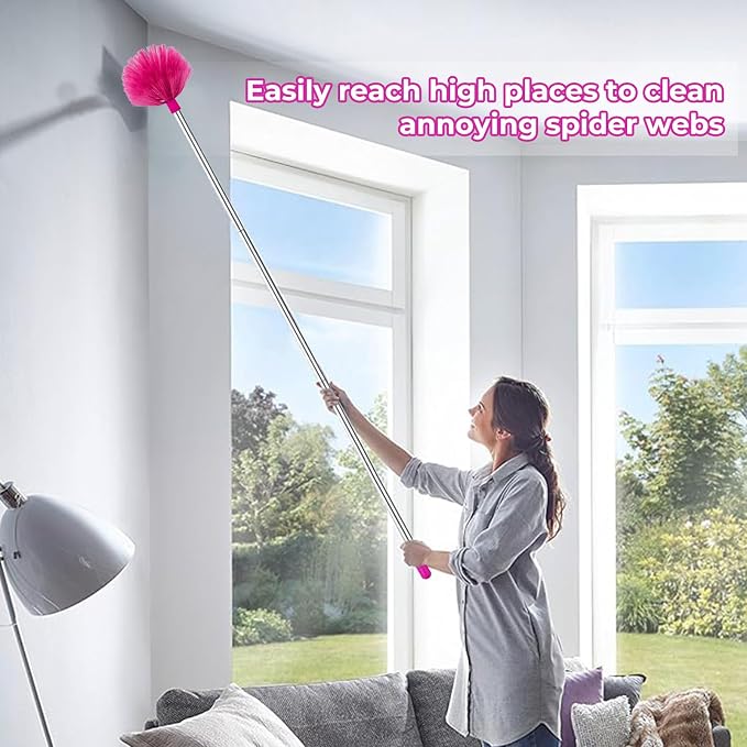 CALBEAU Pink Ceiling Fan Cleaner Duster, Ceiling Fan Duster Kit, 13PCS | Duster Kit with 60-inch Extension Pole, Storage Bag, Dusters for Cleaning High Ceilings Fan Blades