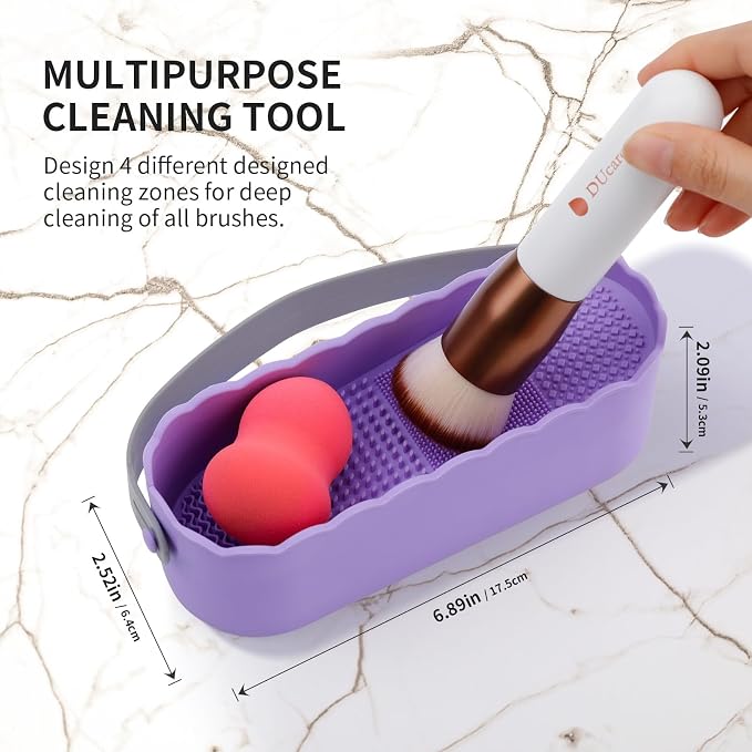 DUcare Makeup Brush Cleaner 4 in 1 Makeup Brushes Sponges Cleaning Mat Removes Cosmetic Color Brush Cleaner Pad for Cleaning Makeup Sponges Brushes Purple