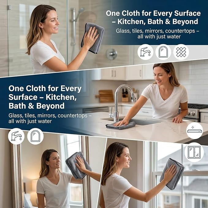 Jeaver Window Cleaning Cloth XXL,Microfiber-Reusable,1Pcs | XXL 24x16" microfiber cloth cleans with water only, streak-free on glass, tile, shower. Reusable, no chemicals.