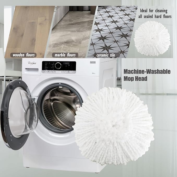 Spin Mop Replacement Heads Microfiber Mop Refills Replace Head Safe for Cleaning All Hard-surfaced Floors (White 3)