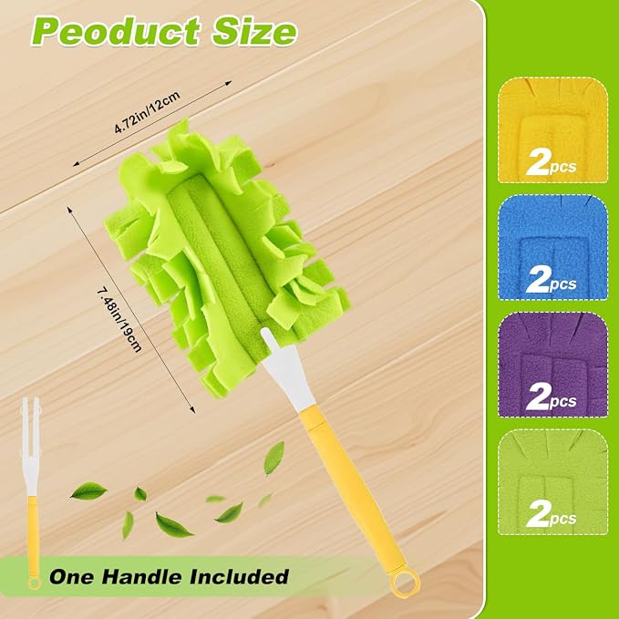 Reuasble Duster Refills Fleece Compatible with Swiffer - Washable Electrostatic Microfiber Heavy Duty Duster Pads for Chenille - 360° Cleaning Pads for Home Blind Window Fans（8 Pack-Mix）