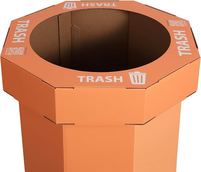 happimess Fleur 25 Gal Trash Can Bin, Carrot Cake, Set of 2 | Event Recycling, Traditional Classic Disposable Corrugated Cardboard, 32" Height, 16" Width, 16" Depth