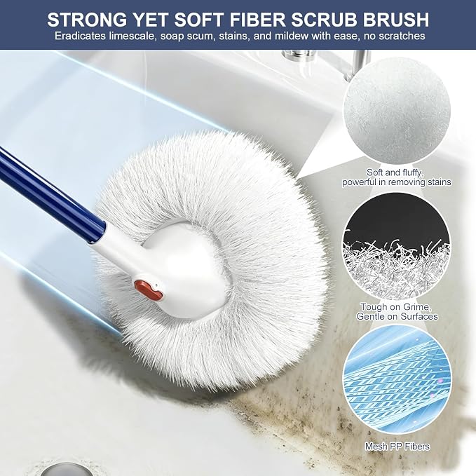 Shower and Tub Scrubber Brush - Non-Scratch Cleaning Brush for Bathtub Sink | Long Handle, 2 Tile Cleaner Brush Refills, 360° Flexible Brush, Cleaning for Bathroom Shower Tile Tub Sink Acrylic Glass Wall
