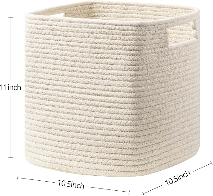 Dreamcountry 11 Inch Cube Storage Bins, Storage Cubes with Handles, 4 Pack Cotton Rope Basket for Shelves, Cube Storage Organizer forToys, Book, Clothes, Home, Office, Nursery, Beige