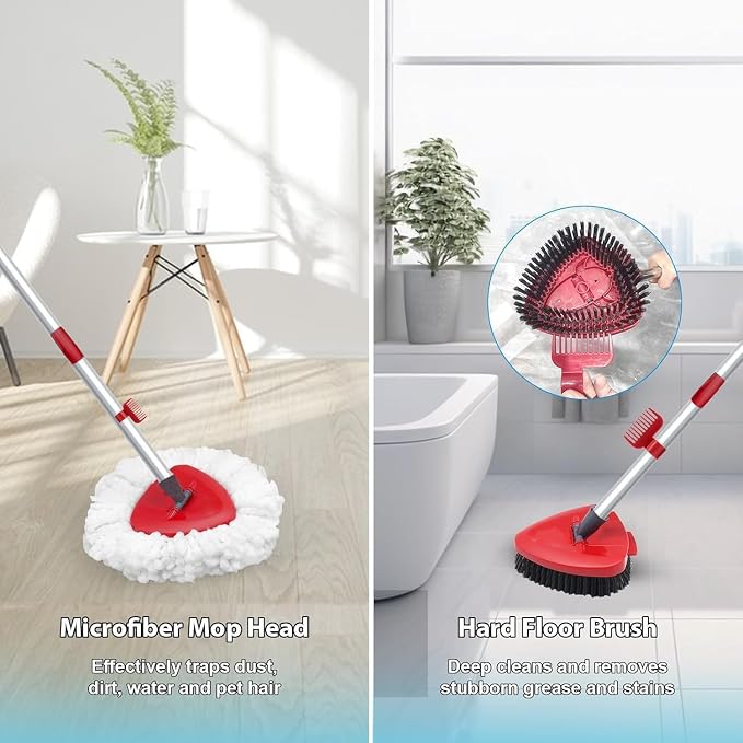 2 Pack Spin Mop Heads Replacement Compatible with O Cedar EasyWring 1Tank, Upgraded Scrub Brush,4 Section Mop Handle and 1 Base Combo Set, Microfiber Replace Head Refill