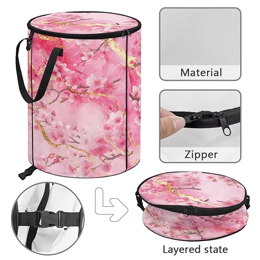 BIGCARJOB Marble Print Large Trash Can with Lids, Camping Trash Can Collapsible Garbage Cans Water Resistant Garbage Bin Storage for Outside, 22.83x17.71 in