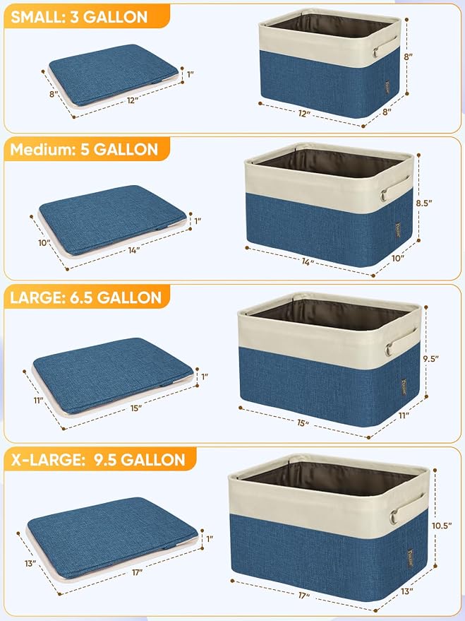 BALEINE 2 Pack Fabric Closet Storage Bins for Shelves, Linen Closet Organizers and Storage, Decorative Baskets for Organizing, Shelf, Clothes, Home, Office (Navy Blue, 15"x11"x9.5")