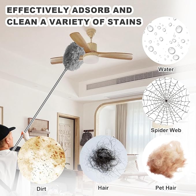 Storystore Ceiling Fan Cleaner Duster, Adjustable Microfiber Duster | 4.2FT Fan Cleaner with 13-50" Pole for Cleaning Fan Blades, Cobwebs, Walls, Doors and Windows, Brush for Dust Removal