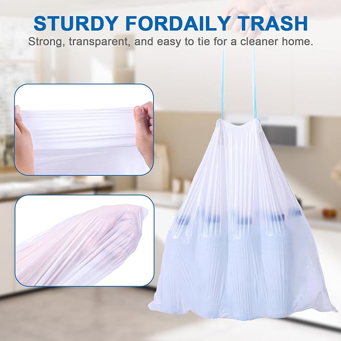 4 Gallon Drawstring Trash Bags,200 Count Garbage Can Liners | Made Of Strong,Resistant PE,Leak-Proof Strong, Unscented Wastebasket Trash Bags for Bathroom,Bedroom,Kitchen,Office