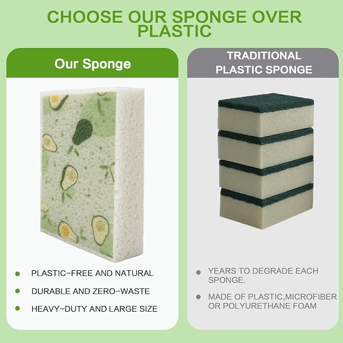 Scratch Scrub Sponge, 6 - Pack Kitchen Sponges for Cleaning Around the Home, Bathroom & More, Large Size Scratch-Free Dish Scrubber, Best for Nonstick Pots and Pans (4" x 6" x 1"), Avocado