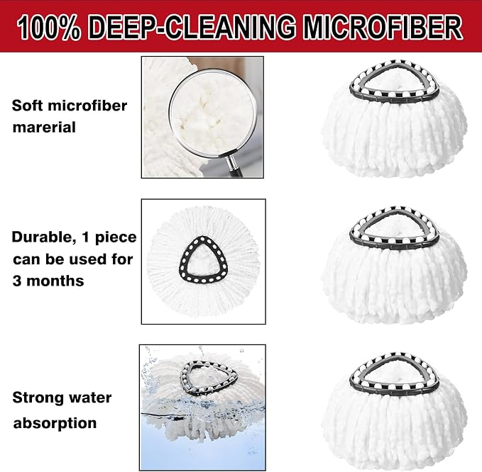 8 Pack Spin Mop Replacement Heads,100% Microfiber Mop Head,Deep Cleaning | Mop Heads Replacements Compatible with Cedar,360°Mop Replace Head for Floor Cleaning,Machine Washable & No Shedding