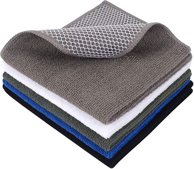 Dish Cloth for Washing Dishes Kitchen Washcloth Cleaning Cloth | 12x12inch 5pack Kitchen Towels Rags, Microfiber Cleaning Cloths, Wash Cloths with Poly Scour Side, Wholesale, Assorted
