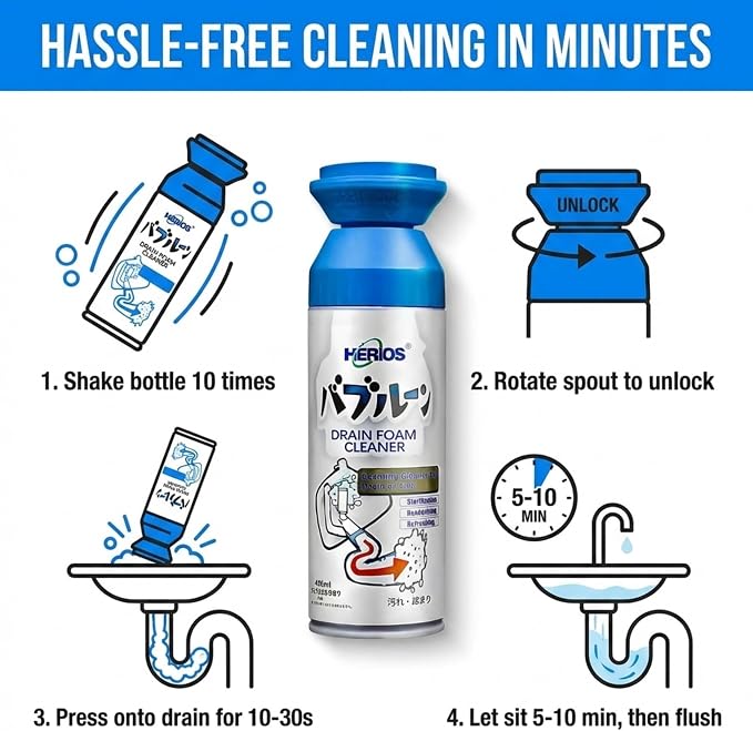 Foam Drain Cleaner - Foam Sink Cleaner In a Can - Drain Hair Clog Remover For Bathroom Sink - Cleaning Accessories - Bathroom Cleaning Supplies
