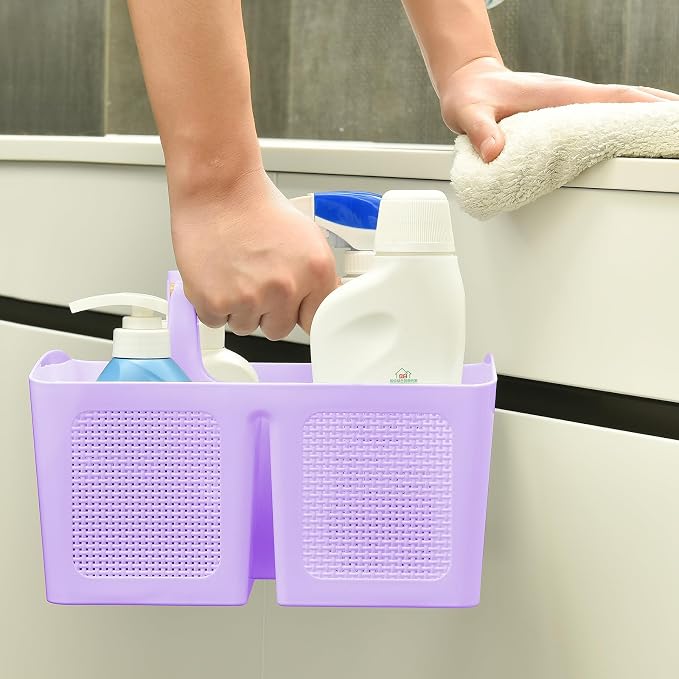 ALINK Portable Shower Caddy Basket with Compartments, Plastic Divided Cleaning Caddy Organizer Storage Tote with Handle for Bathroom, College, Dorm Room Essentials - Purple