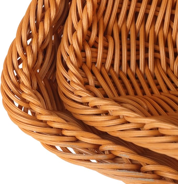 Poly Wicker Baskets 6 Pack 12 inch Large Wicker Baskets Storage – Rustic, Durable & Easy-Cleaning Bread Baskets, for Home, Restaurant & Hotel Use