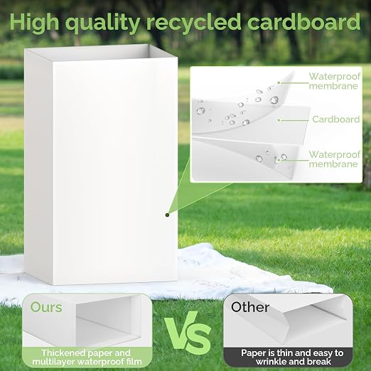 Magicheap 13 Gallon Disposable Trash Cans for Parties, 4 Pack, White | 13.5"L x 10.0"W x 21.6"H, Reusable, Portable, Collapsible, Recycled Cardboard Trash Can for Events Parties Camping