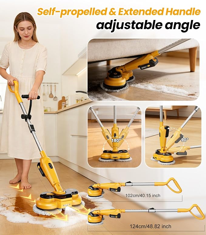 qimedo Cordless Electric Mop M3, 6000mAh, 2-in-1 Power Scrubber & Mops | 800RPM Floor Scrubber Machine, Automatic Spin Mops with Smart Display, Rotating Mop with LED Light & Water Spray