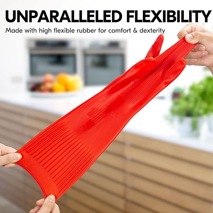 Vgo... Latex Reusable Cleaning Gloves,Long Sleeve Kitchen Gloves(RB2143) | 20cm long sleeve,extra thick,dishwashing,household,painting,gardening,pet care,car washing,bathroom,hair dyeing