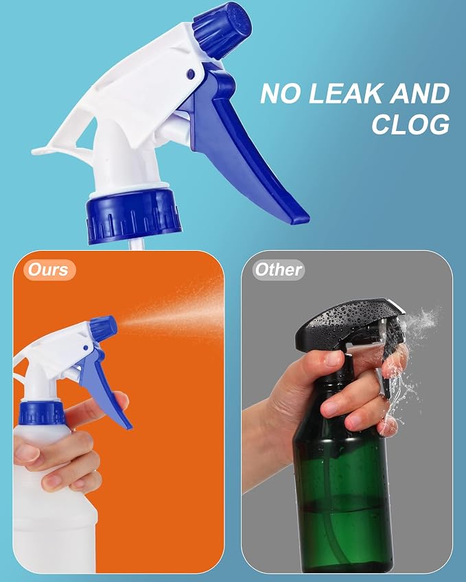 Eccliy 20Pk 16oz Spray Bottles,Cylinder,Blue Spray Head | Clear Empty Plastic Commercial Spray Bottles with Nozzle Measurement For Cleaning Solutions Cleaner Detailing Industrial