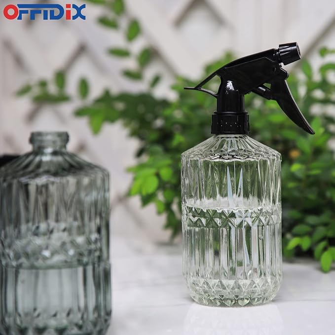 OFFIDIX Glass Spray Bottle, Plant Misters Clear 13.5 oz Adjustable Nozzle | Fine Mist for Plants and Jet Stream Cleaning, BPA-free Glass, Plastic Rust-proof nozzle, Garden Plants Small Watering Can