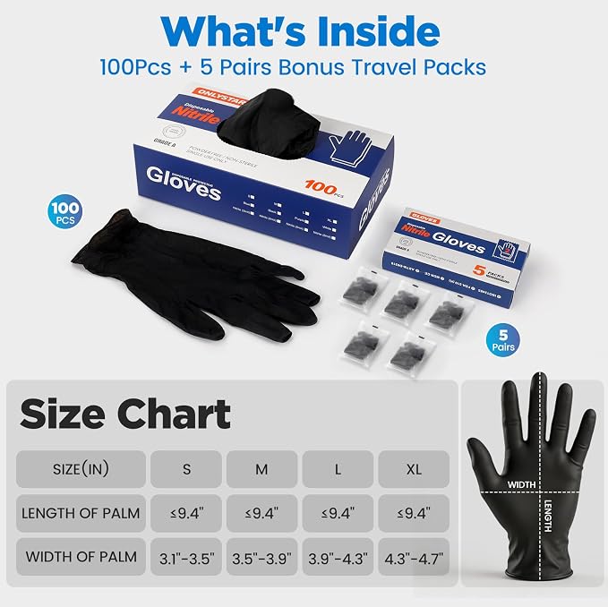 5 Mil Disposable Nitrile Gloves XL, 100Pcs + 5 Pairs | Food Grade, Latex Free, Cooking Gloves for Chefs, Picking, Restaurant, Mechanic, Garages, Oil Changes, Small Business