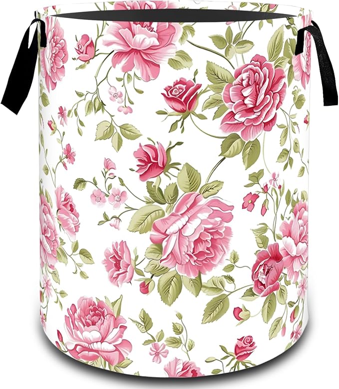 Classic Rose Floral Laundry Basket, Dirty Collapsible Clothes Toy Organizer Hamper for Kids Adults, Oxford Cloth Waterproof Storage Bin for Bedroom Bathroom Home Decor Gifts, 19.7"X15.7"