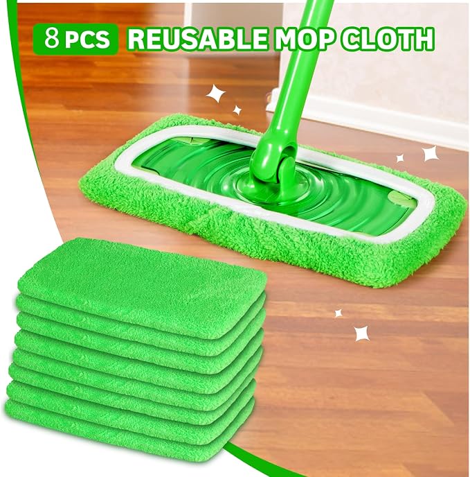 AmaVins Microfiber Mop Pads, 8Pcs Reusable for Sweeper Mop | Wet Mopping & Dry Sweeping, Washable, for Hardwood & Multi-Surface Floors, Durable Microfiber, Easy Cleaning Refills