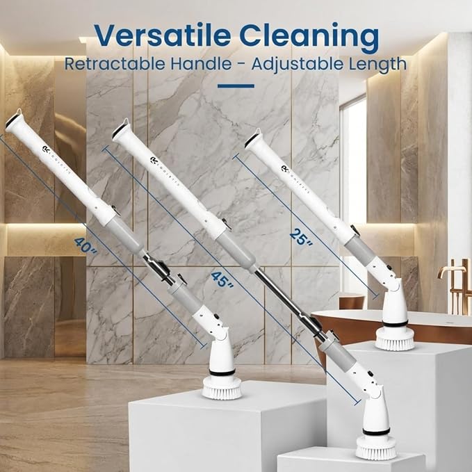 Electric Spin Scrubber, Full-Body IPX7 Waterproof Cordless Bathroom Scrubber, Adjustable Extension Handle, Shower Cleaner Brush for Bathtub Tile Grout Floor Wall, 4000mAh, 6 Brush Heads.