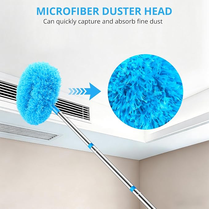 SetSail Ceiling Fan Cleaner Duster, with Extension Pole for Cleaning, Blue | Microfiber Ceiling Fan Duster, 13 to 48 Inch, Washable, Ceiling Fan Blade Dusters