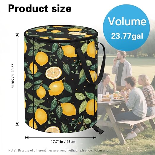 BIGCARJOB Lemon Garbage Cans Collapsible Pop Up Camper Trash Can Waterproof Bag Trash Bin for Outdoor Camping Hiking Travel, 22.83x17.71 in