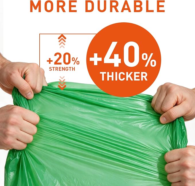 55-60 Gallon Compostable Trash Bags Liners, Heavy Duty Extra Thick 1.57 Mil, 208.2 Liter, 15 Bags, Lawn, Yard, and Restaurant Use, ASTM D6400, US BPI, OK Compost Home Certified