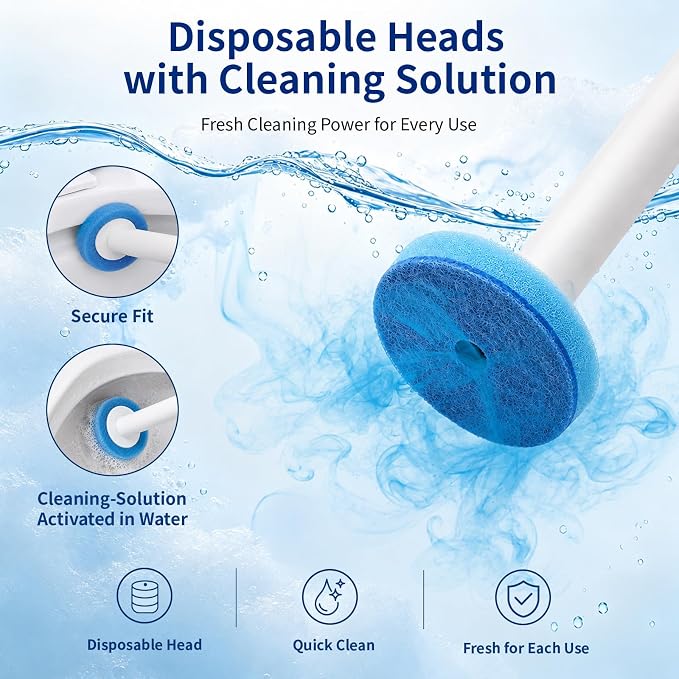 Disposable Toilet Brush with 64 Disposable Heads (Toilet Brush + 64Refills) | Opaque Flip-Top Toilet Brush and Holder Set, Toilet Bowl Cleaner Wand for Bathroom Cleaning