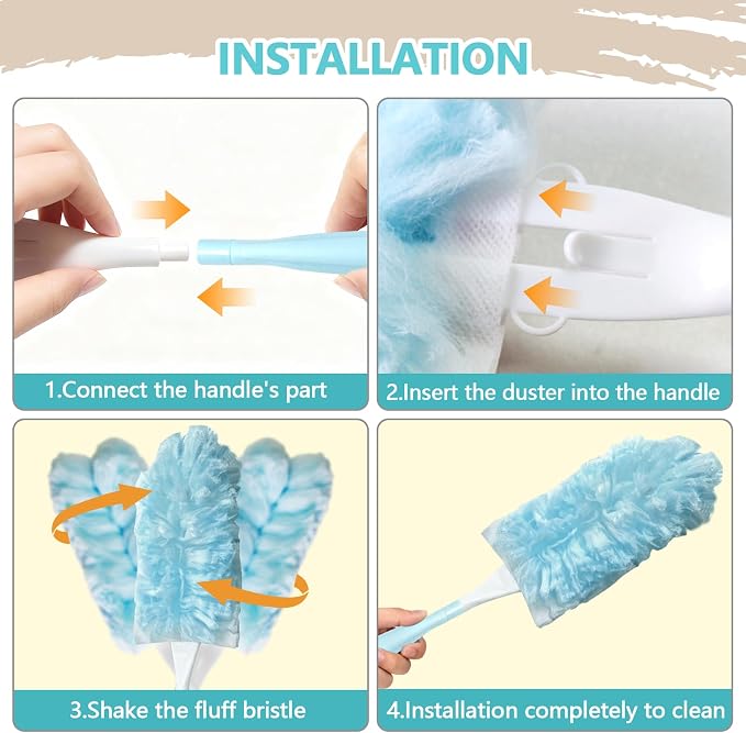 40 Pack Duster Refills Kit Disposable for Swiffer Duster Handle | Heavy Duty Replacement,for Home, Blinds, Car, Pet, Furniture, Fans With 1 Handle 360° Deep Cleaner (Blue)