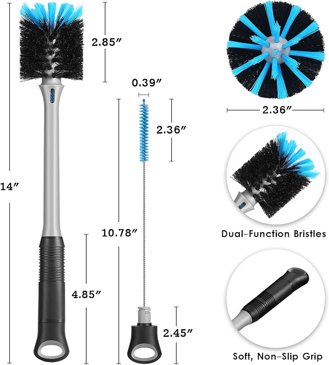 MOSOLAN 2-in-1 Bottle Brush and Straw Cleaner Brush, Black, 1 Pack | Long Handle Water Bottle Scrubbing Brush for Water Bottles, Glasswares, Mugs, Flasks, Tumblers and Kitchen Sink