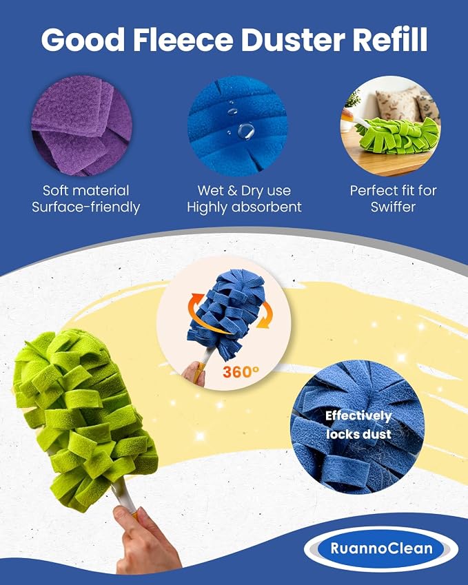 12 PCS Reusable Duster Refills Compatible with Swiffer Duster | Washable Fleece Duster Pads 360 Heavy Duty Duster Refills for Fan, Window, Furniture, Home Cleaning (Handle is Not Included)